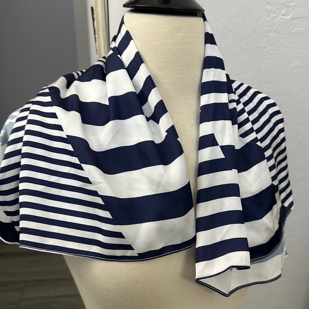Blue and white neck tie 27” x 28 Square scarf Looks like Cute Sailor Stripes!